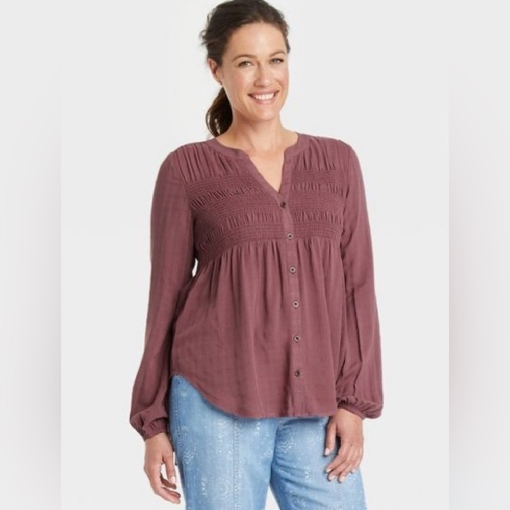 Knox Rose Dusty Rose Button-Up Blouse Medium NWT